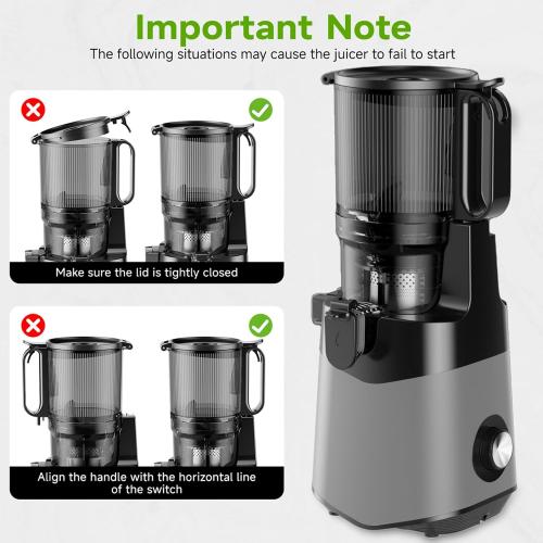 Cold Press Juicer, 5.8 Wide Feed Chute Juice Extractor Machine with 400W, High Juice Yield, Slow Masticating Juicer for Whole Vegetables & Fruits, Dark Grey