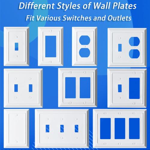 Metal Decorative Wall Plate, Electrical Outlet Covers,Light Switch Covers,Thick and Durable Mid Size 4.92'' x 4.92'' Switch Plate in Various Styles (Pure White, 2 Gang Decorator 2 PK)