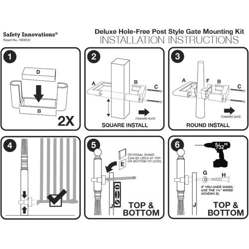 Safety Innovations No Hole Stairway Baby Gate Mounting Kit - Fits Posts from 2 3/4 inches to 3 1/2 inches Wide with Square or Round Tops - No Adhesives On Or Screws in Your Posts, (1-Pack)