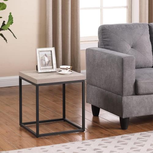 CENSI 18-Inch Grey Wash Accent End Table/Side Table for Living Room, Modern Industrial, Square, Metal and Wood (French Oak)