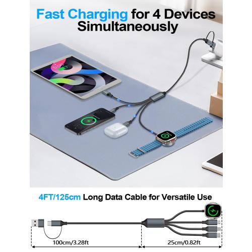 Travel Essentials,Multi Charging Cable for Apple Watch Charger/iPhone Charger/Samsung Charger,USB A & Type C Cable for iWatch Ultra/10-2/iPhone 17-11/Samsung S26-S20,Android Phone,Car[1.2M]-White