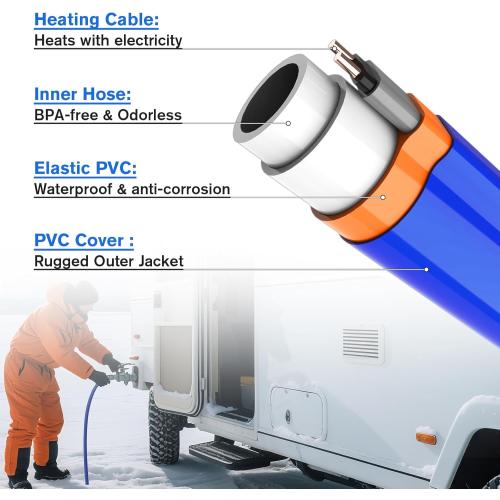 25FT Drinking Water Hose, Heated Anti Freeze Garden Hose Camper | BPA free non-toxic drinking water heated anti-freeze hose ideal for camper rv marine boat and garden home use