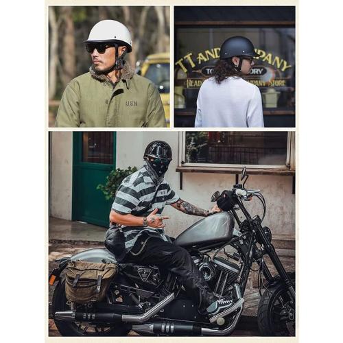 German Style Motorcycle Half Helmet with Mask Goggles, DOT Approved Ultra-Thin Comfortable Novelty Beanie Skull Cap Small Helmet with Quick Buckle, Summer Open Face Helmet for Men Women