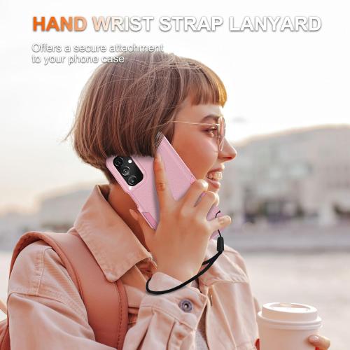 RMOCR Case for Samsung Galaxy A16 5G, Full Body Heavy Duty Rugged Shockproof Protective Phone Cover with Lanyard Strap, Tempered Glass Screen Protector and Camera Lens Cover, Cute Pink