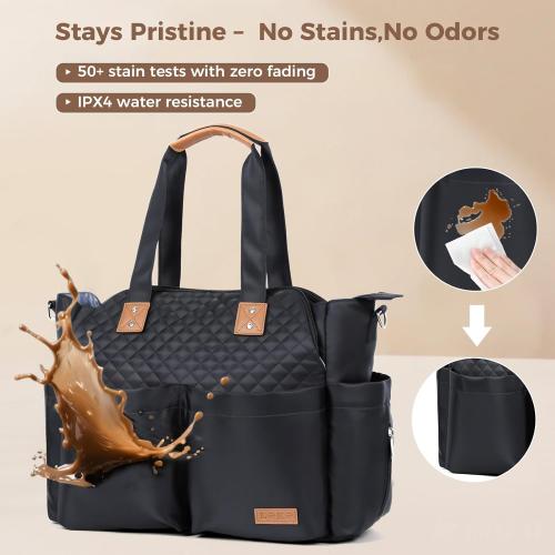 Lekebaby Diaper Bag Tote, Large Diaper Bags Waterproof,Large Mommy Bag Tote Bag Handbag Pink Travel, Black and Beige