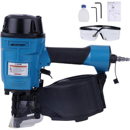 BHTOP CN70 Coil Siding Nail Gun, 15 Degree Pneumatic Siding Nailer, 1-3/4 to 2-3/4 Coil Siding Nailer for Siding Sheathing Wooding Fencing Decking