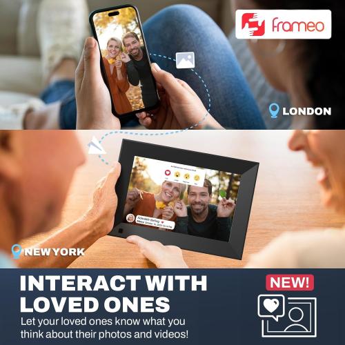 Frameo 8 Inch Smart WiFi Digital Photo Frame with 1280x800 HD IPS Touchscreen, Frameo Digital Frame WiFi 16GB, Wall Mountable, Share Photo/Video via Apps, Email, Support USB/Mirco SD, Black