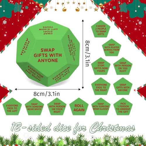 Santa Swap Gift Exchange Dice, 3 * 3in Exchange Gifts Family Game, Christmas Stocking Stuffers Gift Exchange Dice Games for Friends for Xmas, Birthday, Party and Family Night, Holiday