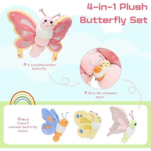 MaoGoLan Butterfly Stuffed Animals for Teen Girls 31 inch Giant Pink Butterfly Plush with 3 Babies Inside, Soft Insect Toy Cute Birthday Gift for Kids Christmas Party Favors Decors
