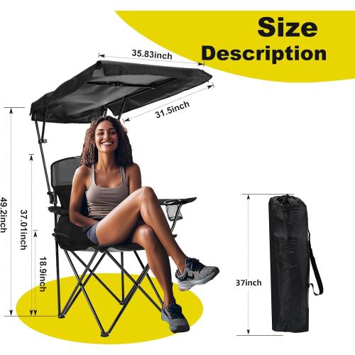 YOUNG WOOD Camping Chair with Canopy, Beach Chair with Shade,Portable,Lightweight Oversized for All, Easy to Open and Close Without Installation, Side Pocket Design for All Outdoor Activities，Black