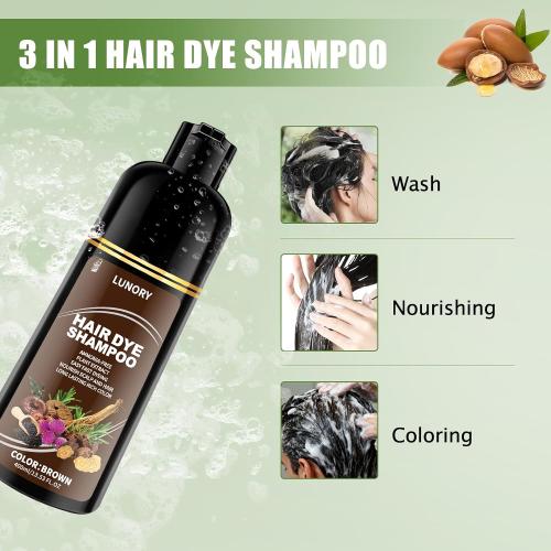 Brown Hair Dye Shampoo for 100% Gray Coverage - 3 IN 1 Hair Color Shampoo with Argan Oil & Ginseng, Ammonia & Paraben Free, Long Lasting Semi-Permanent Natural Color for Women & Men
