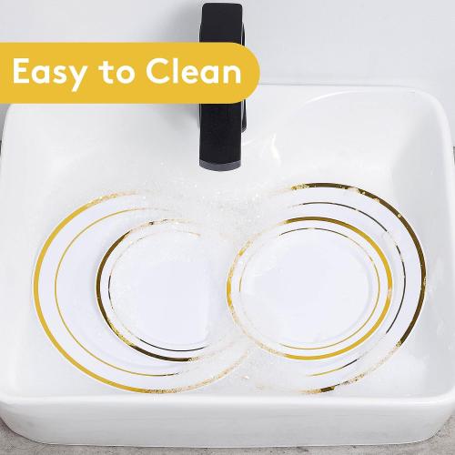 Goodluck 200PCS Gold Plastic Plates, Heavy Duty Disposable Gold Plates