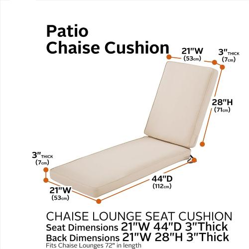 Classic Accessories 62-001-BEIGE-EC Chaise Lounge Cushion Combo, 1 Pack - 72 x 21 x 3 Inch, Antique Beige