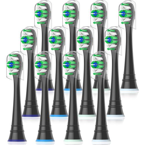 Replacement Toothbrush Heads Compatible with AquaSonic Black Series Vibe Series Elite Series Electric Toothbrush, 12 Count, Black