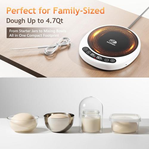 SourKeeper, Larger 2-in-1 Sourdough Starter Warmer Pro - 2026 Upgrade Larger Heating Plate, Dough Temp Probe, 1°F Control (70–110°F), 24H Timer, Real-Time Monitoring, for Beginner Bakers Pro-WHT