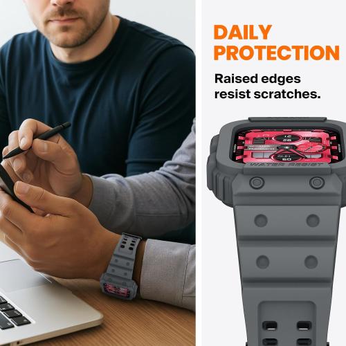 amBand Rugged Sport Band with Case for Apple Watch, Protective Cover for Men & Women, for iWatch Ultra 1/2/3 49mm, Series 10/11 46mm/42mm, 9/8/7 45mm/41mm, SE3/SE2/SE/6/5/4 44mm/40mm, 3/2/1 42mm/38mm
