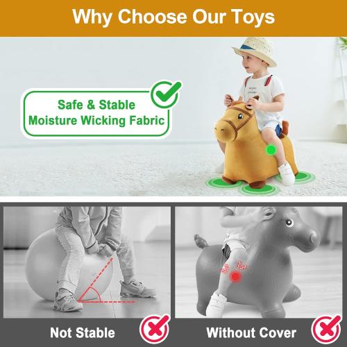 iPlay, iLearn Bouncy Pals Hopping Horse, Toddler Girl Boy Inflatable Bouncing Animal Hopper Toy, Outdoor Indoor Plush Ride on Bouncer, Baby Birthday Gift 18 Month 2 3 4 Year Old Kid - Horse