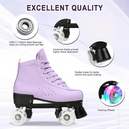 Roller Skates for Women and Men Cowhide High-Top Shoes Classic Double-Row Roller Skate Four-Wheel Roller Skates for Men Girls Unisex Size 35