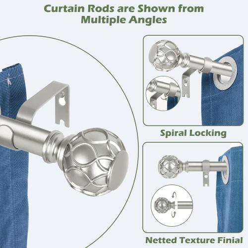 Silver Curtain Rods for Windows:Farmhouse Boho Decorative Curtain Rod for Bedroom Living Room,Heavy Duty Adjustable Rustic Drapery Pole Set with Vintage Coastal Finials,Antique Silver 36-88