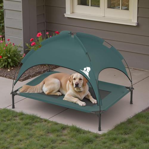 GOJOOASIS Outdoor Dog Bed with Canopy, Waterproof Outside Dog Cots Pet Bed with Removable Canopy Tent, Cat Bed Shelter, Lifted Camping Pet Bed for Medium Dogs (Blue)