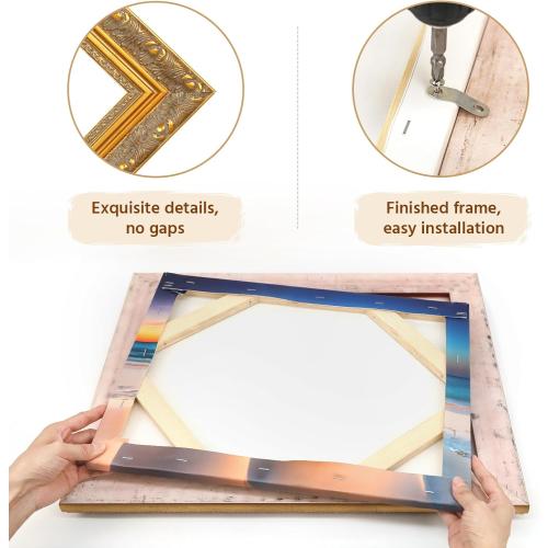 Vintage Gold Frame for 12x12 Canvas Paintings, 2.4” Wide Finished Wood Ornate Frame for Oil Painting Art Prints Landscape Family Portrait, Victorian Antique Gallery Wall Decor(No Glass & Back)