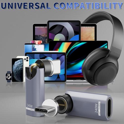 USB C Magnetic Adapter 240W(2Pack),Rotating 360° 180 Degree Magnetic Type C Port Adapter,9PIN Fast Charging for iPhone 17/16/15,MacBook Pro/Air, iPad Series, Switch,Samsung Galaxy,PS5,PSVR2 Gray