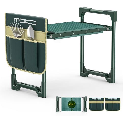 MoKo Garden Kneeler, Heavy Duty Garden Kneeler and Seat Supports up to 350Lbs, Gardening Stool with LargeTool Bag, Foldable Kneeling Stool Space Saving, Gardening Gifts for Women, Seniors, Dark Green