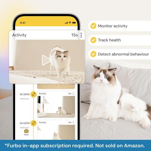 Furbo 360° Cat Camera - Unlock Camera & Smart Features w/Paid Plan: Home Security & Pet Safety Alerts, Rotating Treat Dispenser w/Speaker, Smart Cam w/Phone App (Subscription Required, 3mo Minimum)