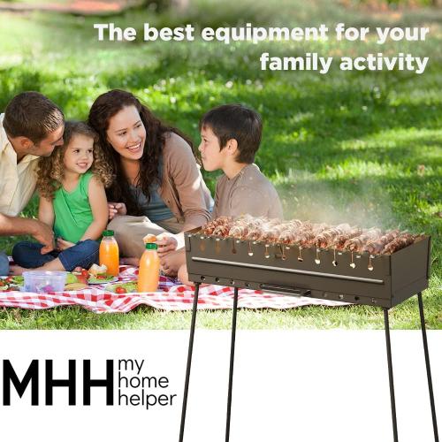 Charcoal Grill for 12 Skewers - Portable Barbecue Camp Grills Mangal Schaschlik - Foldable Metal Mangal - Kebab Shish BBQ for EDC Picnic Outdoor Cooking Camping Hiking N12