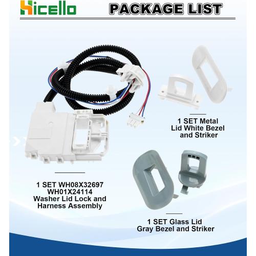 Upgrade Copatible with GE Washer with WH08X32697 WH01X24114 Lid Lock & Harness Kit - Premium Replacement for GE Washer Lid Lock Switch, Wire & Lock Replacement for Reliable Performance