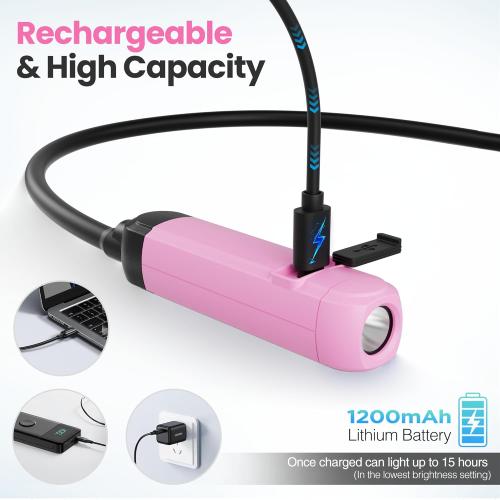 WORKPRO Rechargeable Neck Light for Hands-Free Lighting, 3 Brightness Levels 300 Lumens Neck Light, Bendable Silicone Arm, Great for Mechanics, Reading, Camping, DIY Projects, Crafting, Pink Ribbon