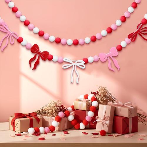Breling 3 Pieces Valentine's Day Garland Felt Ball Garland, 10ft Pompom Bow Valentines Decorations Banner for Mantle Fireplace Room Valentine Hanging Decor
