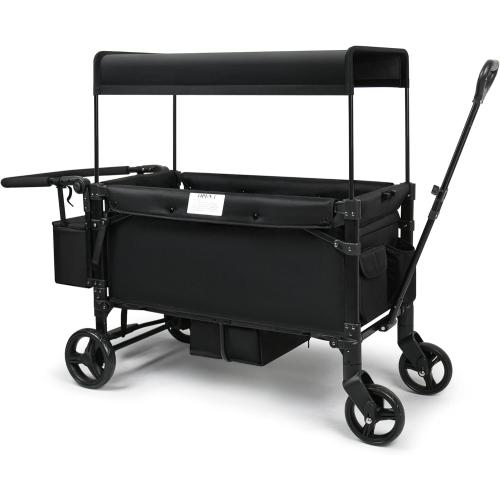 VOOI Stroller Wagon, 2 Seater Kids Wagon, Collapsible with 5-Point Harnesses, Zipper Door, Sun Canopy