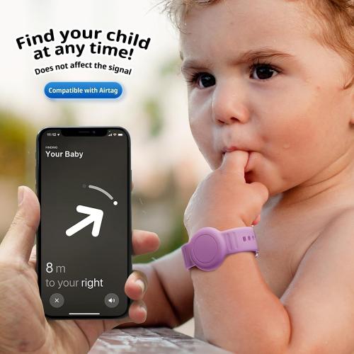 Bracelet for AirTag 2nd Gen (2026) & 1st for Kids, Waterproof for air tagholder with Soft Silicone, Full Coverage Anti-Lost Hidden Wristband Accessories Watch Band for Child, Light Purple