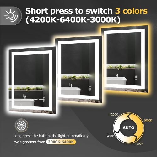 24X30 LED Bathroom Mirror with Lights, Anti-Fog, Dimmable, Backlit   Front Lit, Smart Bathroom Vanity Mirror, Memory Function, Shatterproof, Tempered Glass (Horizontal/Vertical)