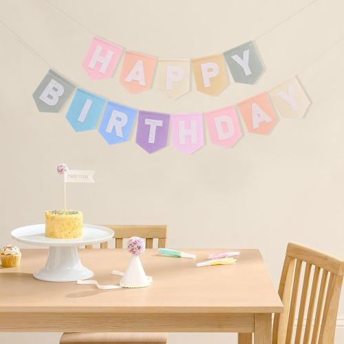 Felt Happy Birthday Bunting - Pastel Rainbow Banner, Happy Birthday Garland, Kids Party Decorations, Party Photo Props