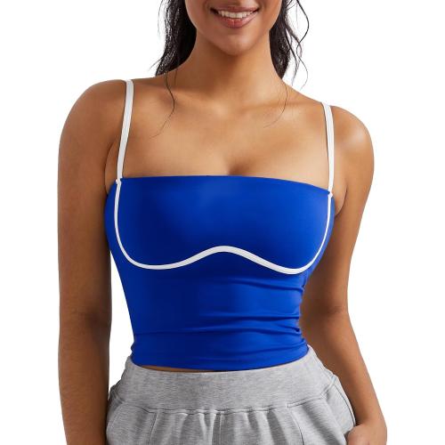 Size L OMKAGI Womens Workout Tank Tops Adjustable Strap Longline Sports Bra Padded Sleeveless Top