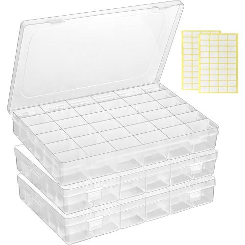 3 Pcs 36 Large Grids Clear Plastic Organizer Box with Adjustable Dividers Craft Organizers Box for Bead,Jewelry,DIY Crafts,Art,Small Items Storage (Clear-3pack-108 Grids)