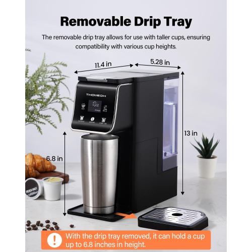 Coffee Maker Hot & Iced With Bold Setting,Single Serve Coffee Maker For K Cup And Grounds,52 Oz Removable Water Tank,6-14 Oz Brew Sizes,One Cup Kcup Coffee Machine With Reusable Filter,(Black)