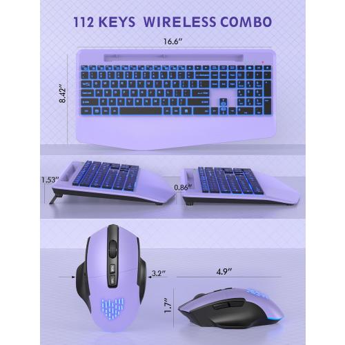 Wireless Keyboard and Mouse Backlits, Wrist Rest, LED Mouse, Rechargeable Ergonomic Keyboard with Phone Holder, Silent Light Up Combo for Computer, Mac, PC, Laptop, Chromebook (Black ? )