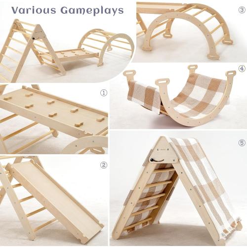 Pillowhale Extra‑Large Montessori Wooden Climbing Triangle Set—Foldable Toddler Gym Triangle, Climbing Ramp & Arch, Indoor Playground for Toddlers 12  Months