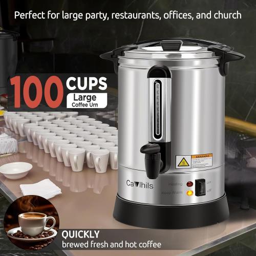 Coffee Urn 100 Cup, Commercial Grade Stainless Steel Percolate Coffee Maker Hot Water Urn Coffee Dispenser 1500W, 16L Single