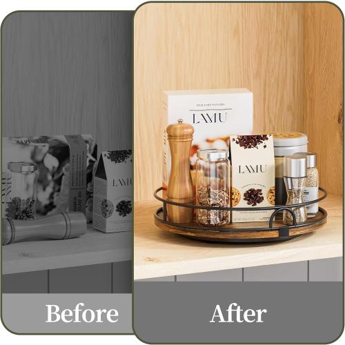 LAMU 11'' Rotating Lazy Susan Organizer, Wooden Lazy Susan Turntable