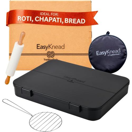 EasyKnead Roti Box with Lid and Rolling Pin and Roti Pouch and Roti Grill – Rotibox for Rolling Roti - Roti Making Box for Chapati, Paratha, Puri – Non-Slip Kneading Board Rotibox