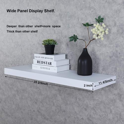 36 Inches Length Floating Shelves, 12 Inches Deep Wall Shelves for Bathroom/Living Room/Bedroom/Kitchen Decor, White Shelves with Invisible Brackets Set of 2