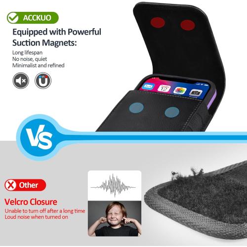 Leather Phone Holster with Strong Metal Belt Clip and Magnetic Closure Compatible with iPhone 16/15/14/13/12 Pro Max, Galaxy S25/S24/S23/S22 Plus & FE, L-Black