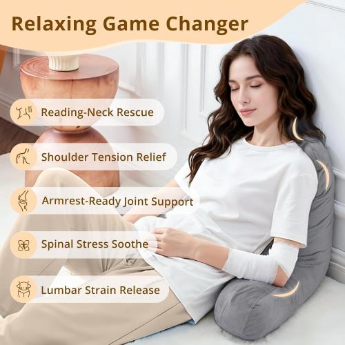 Sasttie Reading Pillows for Sitting in Bed Adult, Velvet Back Pillow Bed Sitting Up, Back-Rest Support Cushion for Sit Up on Couch, Sofa, and Floor, Dorm Essentials, Oeko-Tex Certified, Dark Grey