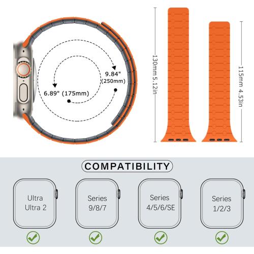 Compatible with Apple Watch Band 49mm 46mm 45mm 44mm 42mm 41mm 40mm 38mm, Silicone Magnetic Adjustable Loop Strap for iWatch Ultra 3/2/1 SE3 Series 11 10 9 8 7 6-1 (49/46/45/44/42, OR Midnight)