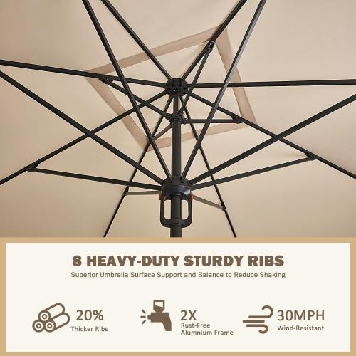 EROMMY Large Patio Umbrellas with Base, 13' x 13' Aluminum Outdoor Umbrella, Rectangle Patio Umbrella for Pool, Garden and Deck, Beige