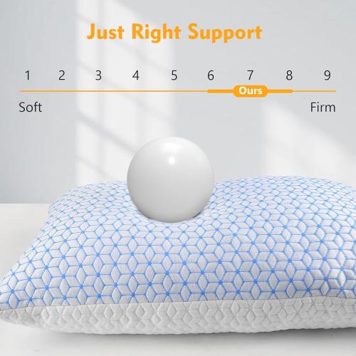 Shredded Memory Foam Pillows Queen Size Set of 2, Cooling Firm Pillows Queen Size 2 Pack for Bed, Adjustable for Side Back Stomach Sleepers